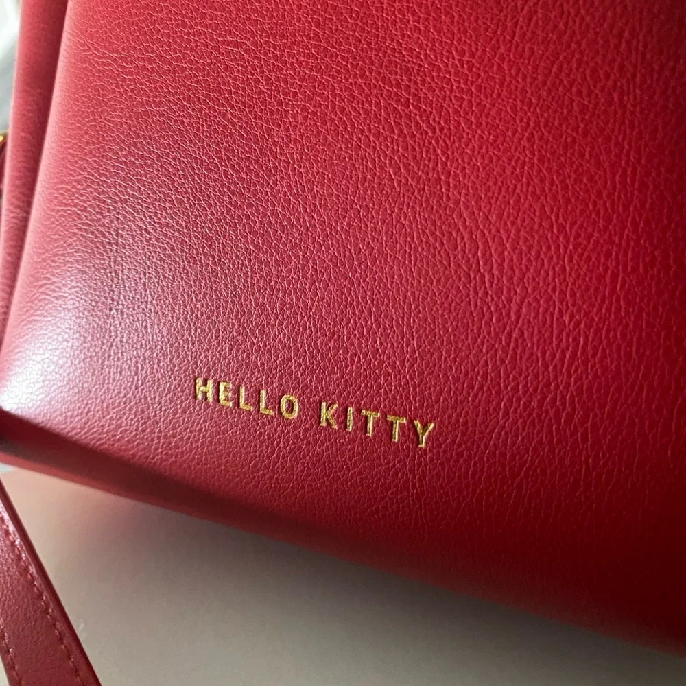 Sanrio Hello Kitty Red tote bag tartan check ribbon PU leather (rare)
